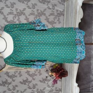 Umgee Green medallion print bell sleeve boho dress NWT